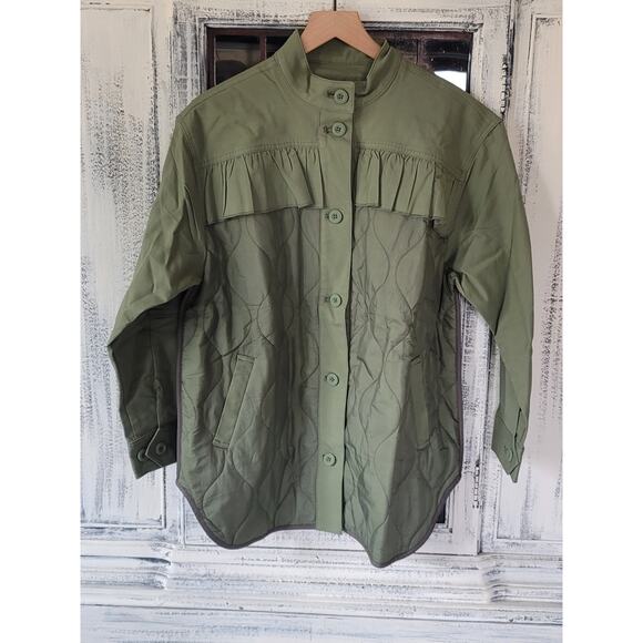 NWT Anthropologie Green Quilted Ruffled Shacket - Small - Picture 5 of 6